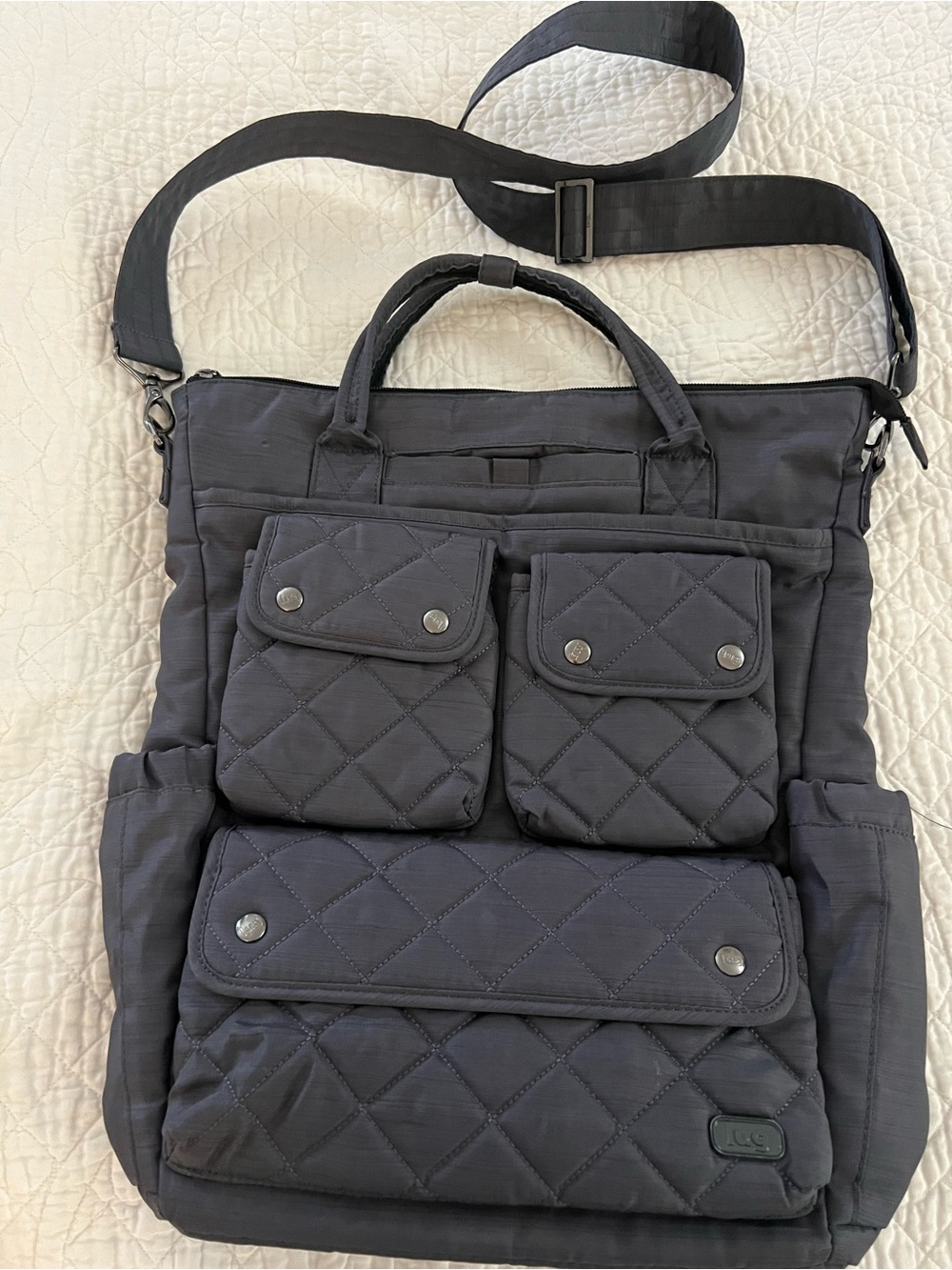 Lug Charleston Gray Quilted Laptop/Crossbody/Diaper Bag/Travel Tote/Purse